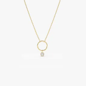 14K Circle Necklace with Bezel Set Diamond