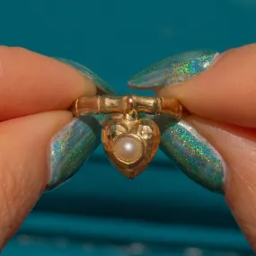 15ct Gold Bamboo Ring with Pearl Heart Charm