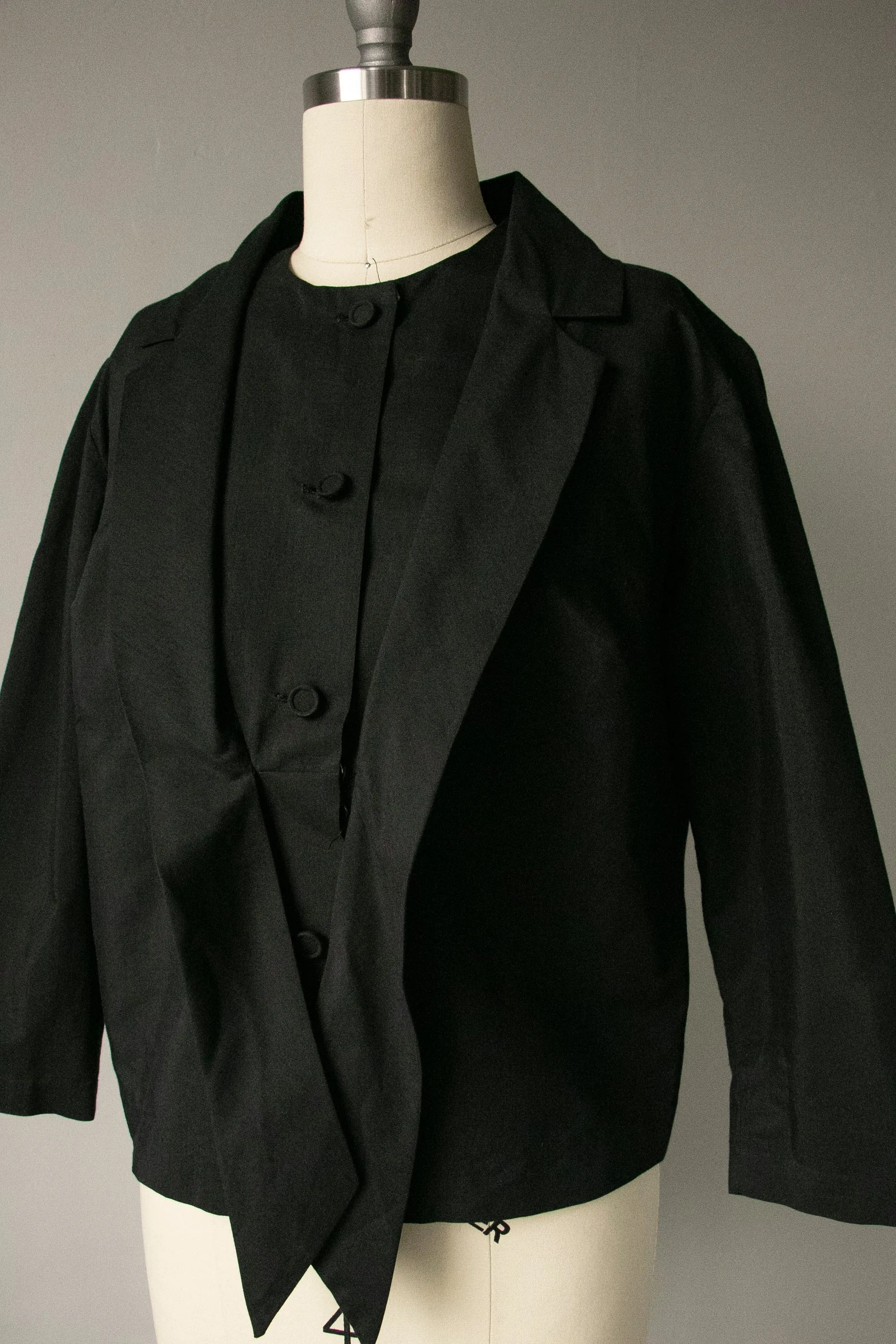 1950s Blouse Cotton Black Tailored Top M