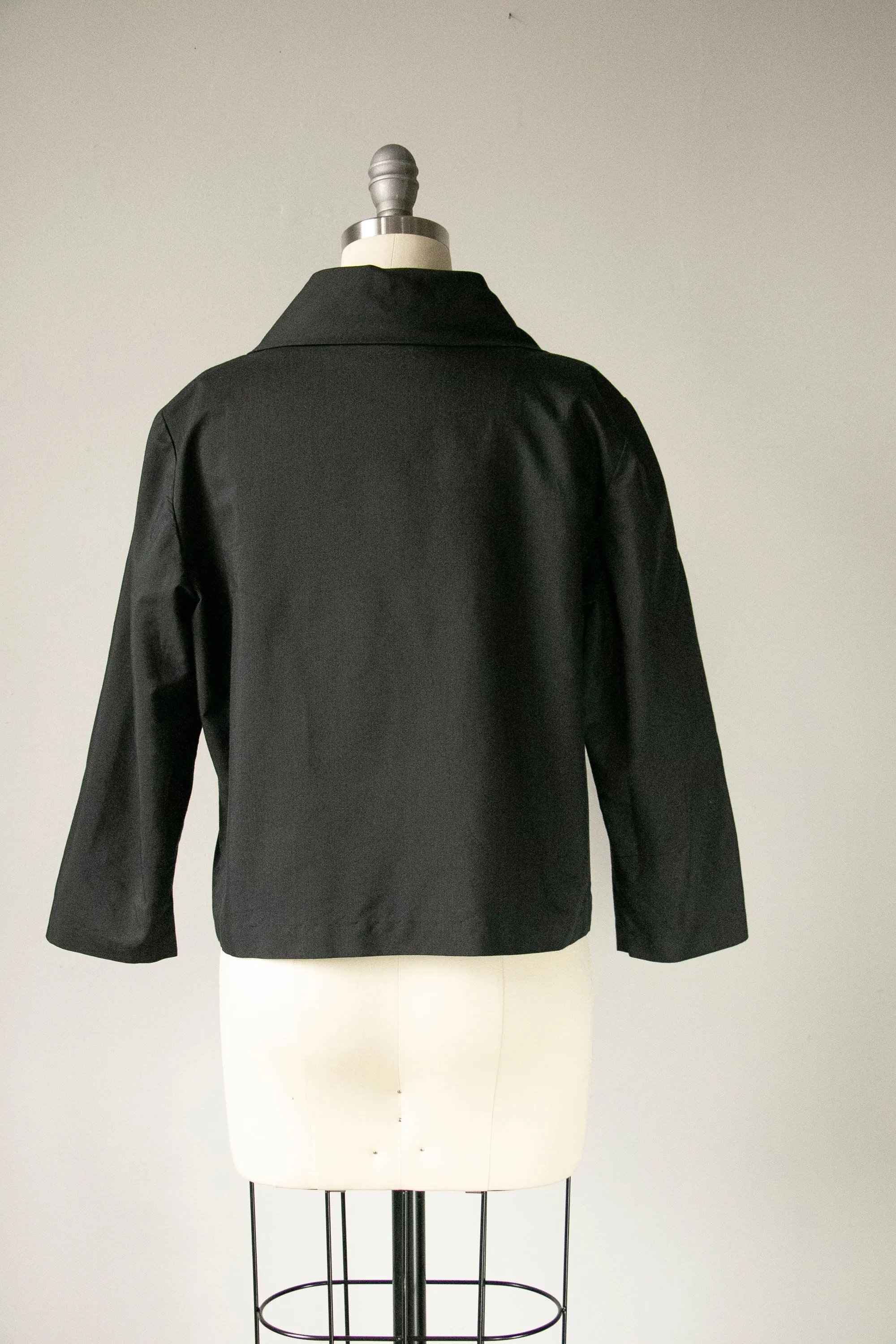 1950s Blouse Cotton Black Tailored Top M