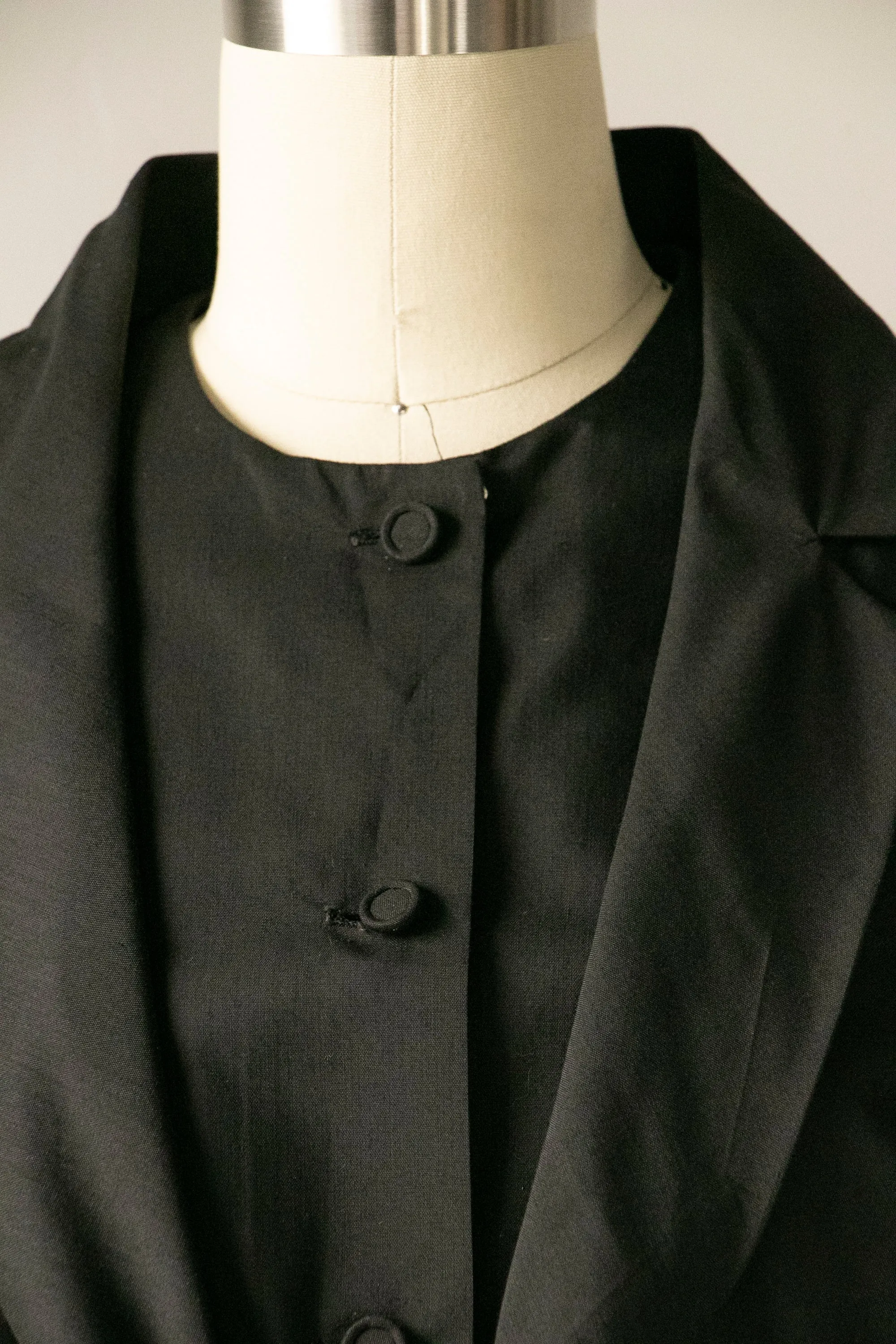 1950s Blouse Cotton Black Tailored Top M