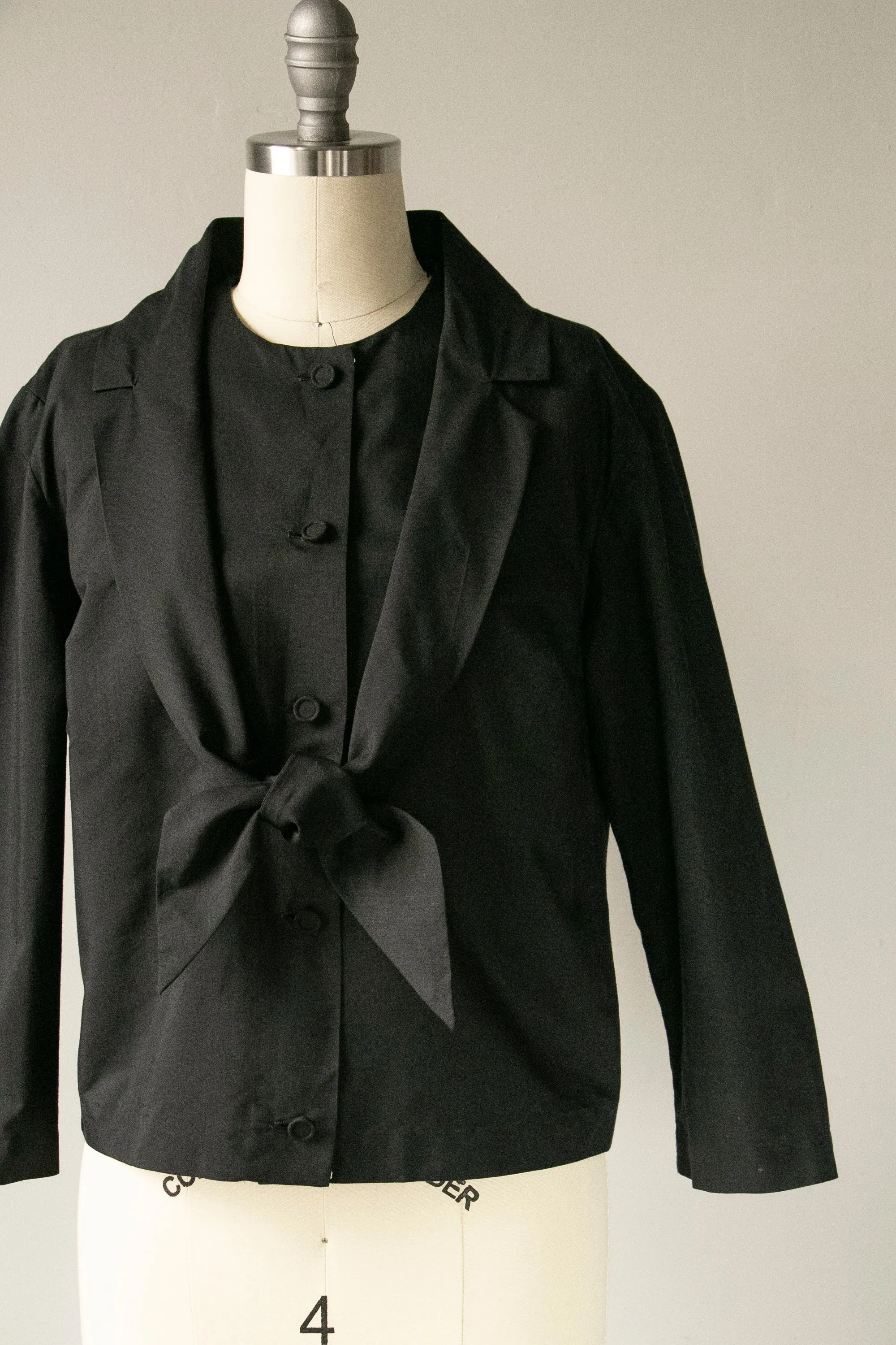 1950s Blouse Cotton Black Tailored Top M