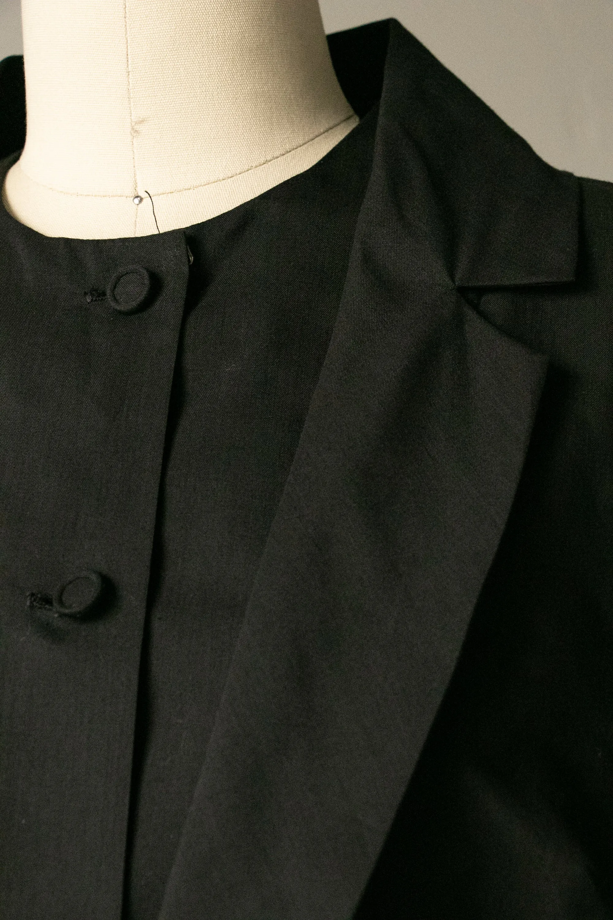 1950s Blouse Cotton Black Tailored Top M