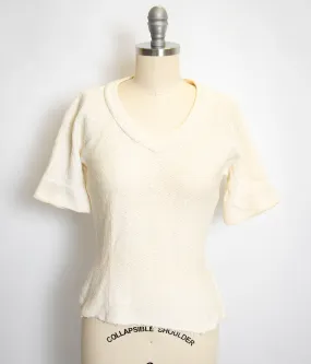 1950s Knit Top Cream Fitted Blouse Small