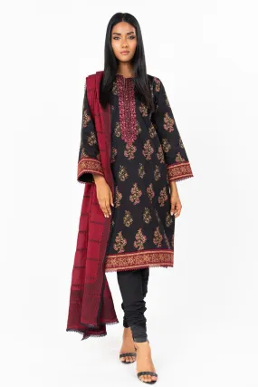 3 Pc Printed Embroidered Lawn Suit With Dyed Jacquard Dupatta