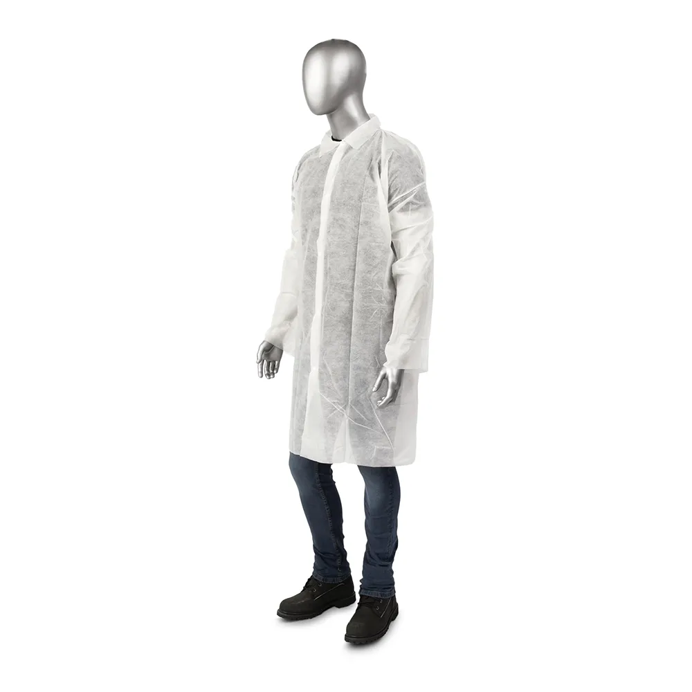 (30/Case) AmbiShield White Polypropylene Lab Coats, No Pockets, Open Wrists
