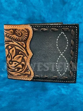 3D D2500124107 Mens Floral Hand Tooled Buck Lace Bifold Wallet Tan