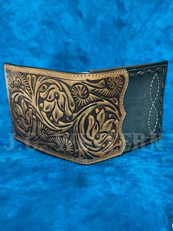 3D D2500124107 Mens Floral Hand Tooled Buck Lace Bifold Wallet Tan