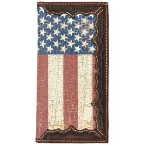 3D Mens Leather Rodeo American Flag Screenprint Inlay Wallet DW841