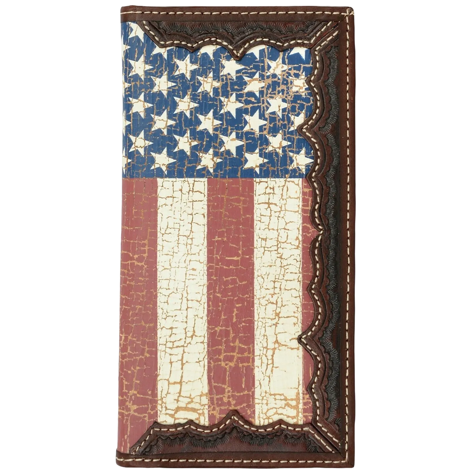 3D Mens Leather Rodeo American Flag Screenprint Inlay Wallet DW841