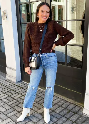 525 America Cable Knit Strong Shoulder Sweater- Mink ***FINAL SALE***