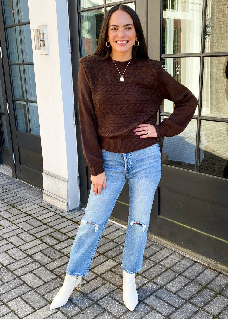 525 America Cable Knit Strong Shoulder Sweater- Mink ***FINAL SALE***