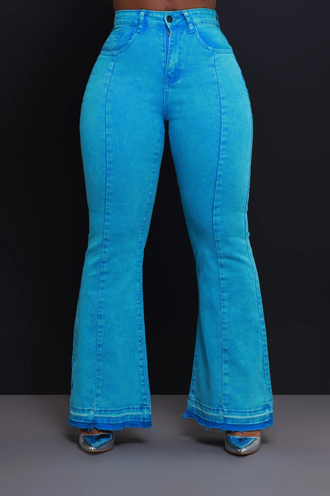 Access Denied High Rise Flare Leg Jeans - Blue