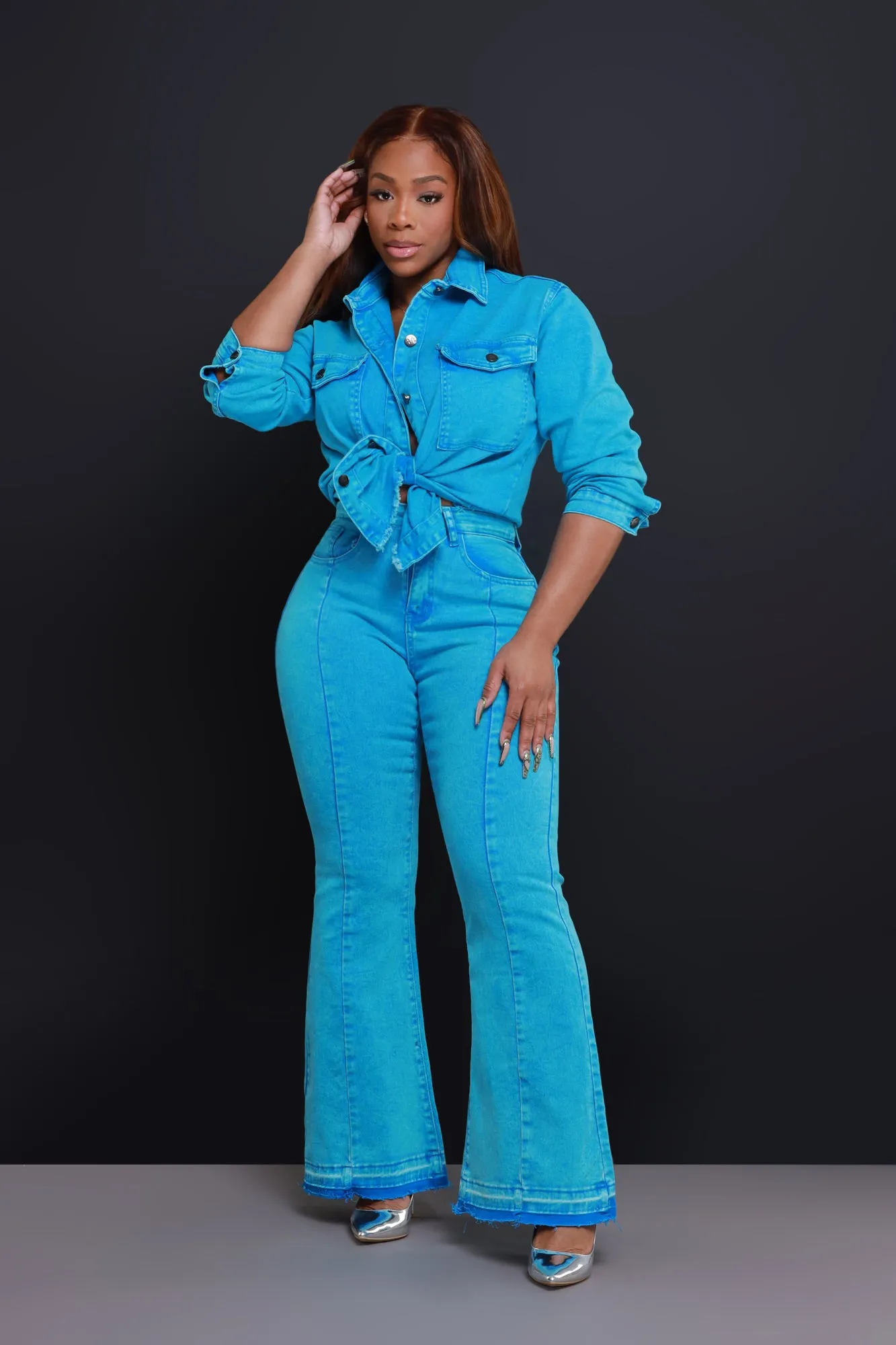 Access Denied High Rise Flare Leg Jeans - Blue