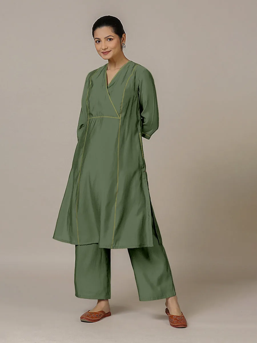 Amal x Rozaana | A Line Kurta in Hunter Green with Thread Work | Coords or Only Kurta