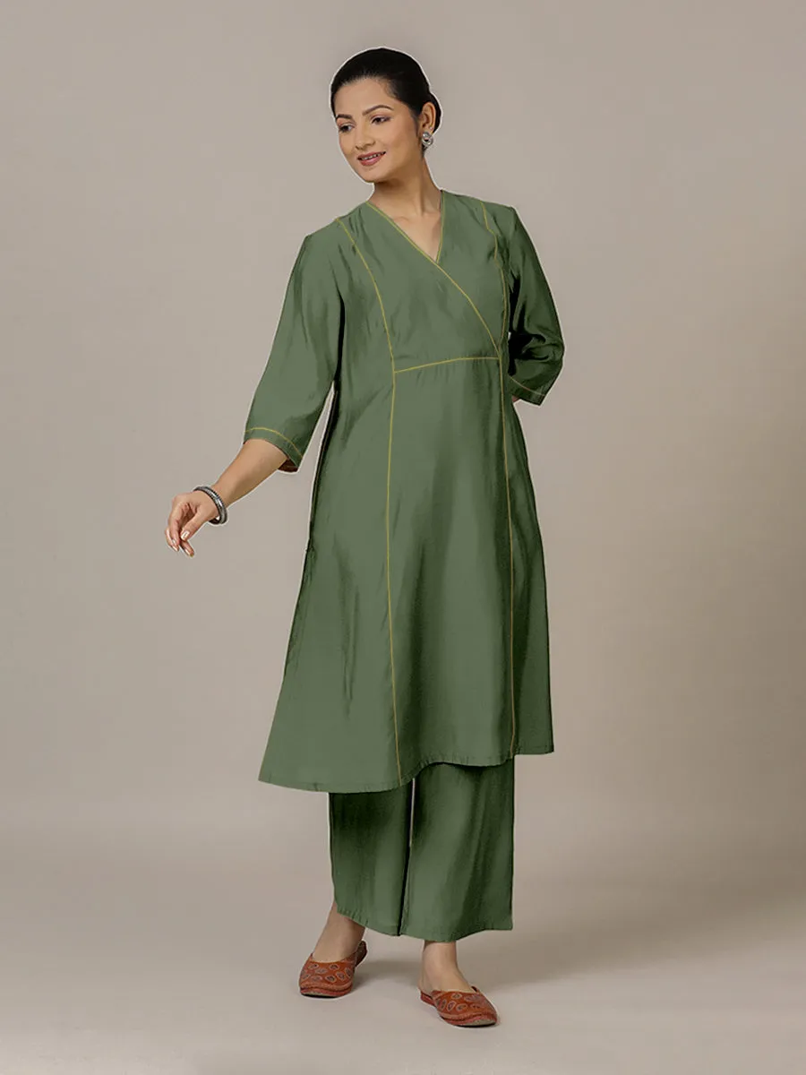 Amal x Rozaana | A Line Kurta in Hunter Green with Thread Work | Coords or Only Kurta
