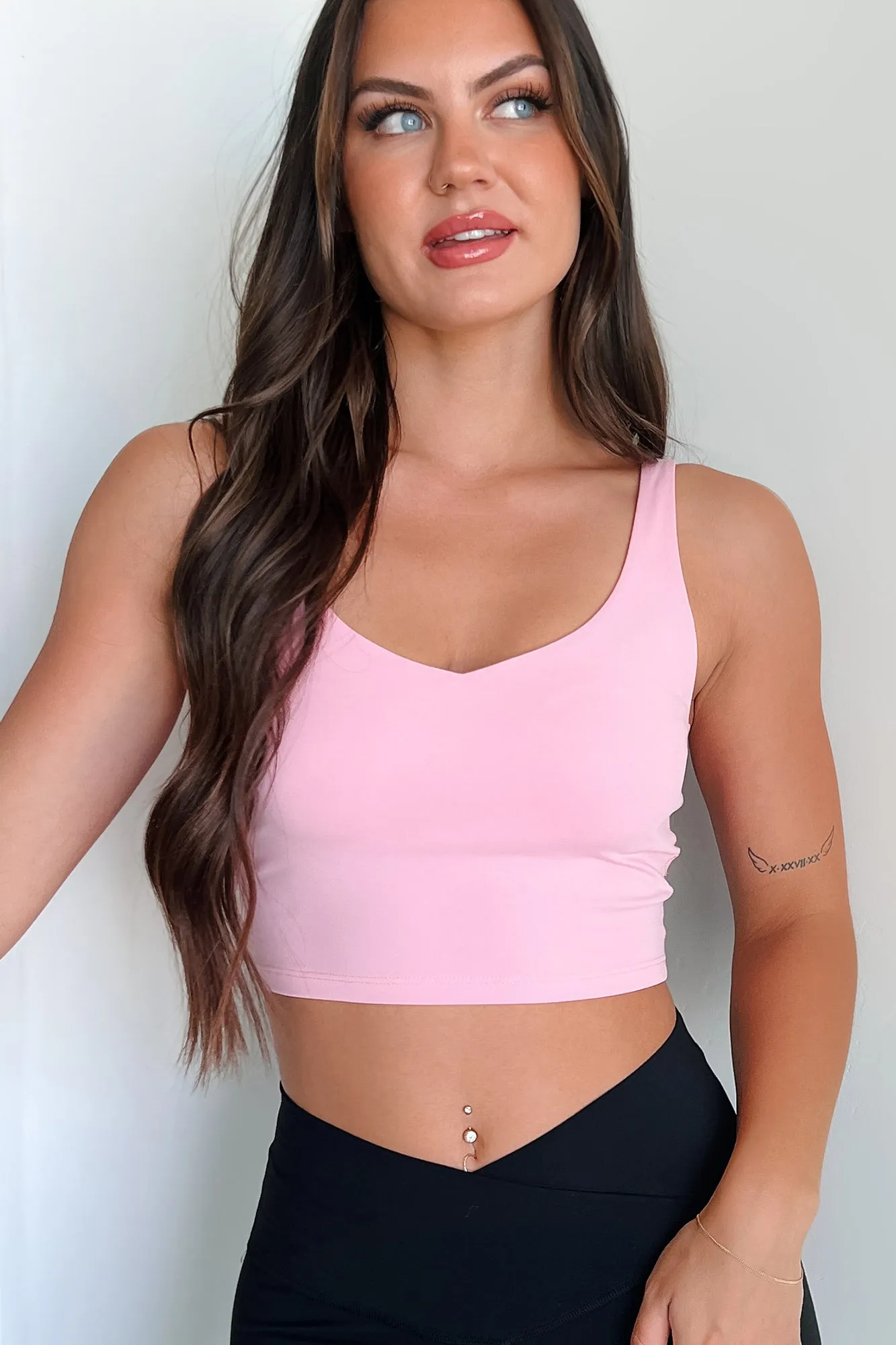 Andy V-Neck Padded Crop Tank (Light Pink)