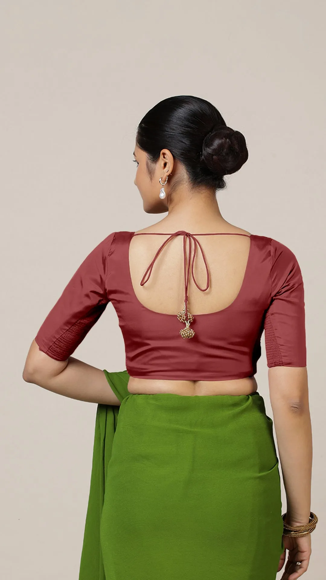 Anisha x Rozaana | Elbow Sleeves Saree Blouse in Auburn Red
