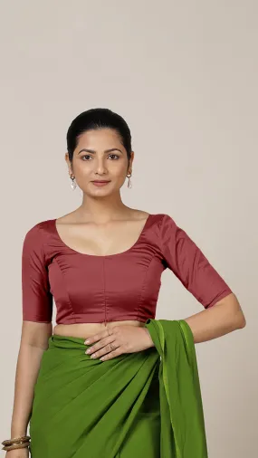 Anisha x Rozaana | Elbow Sleeves Saree Blouse in Auburn Red