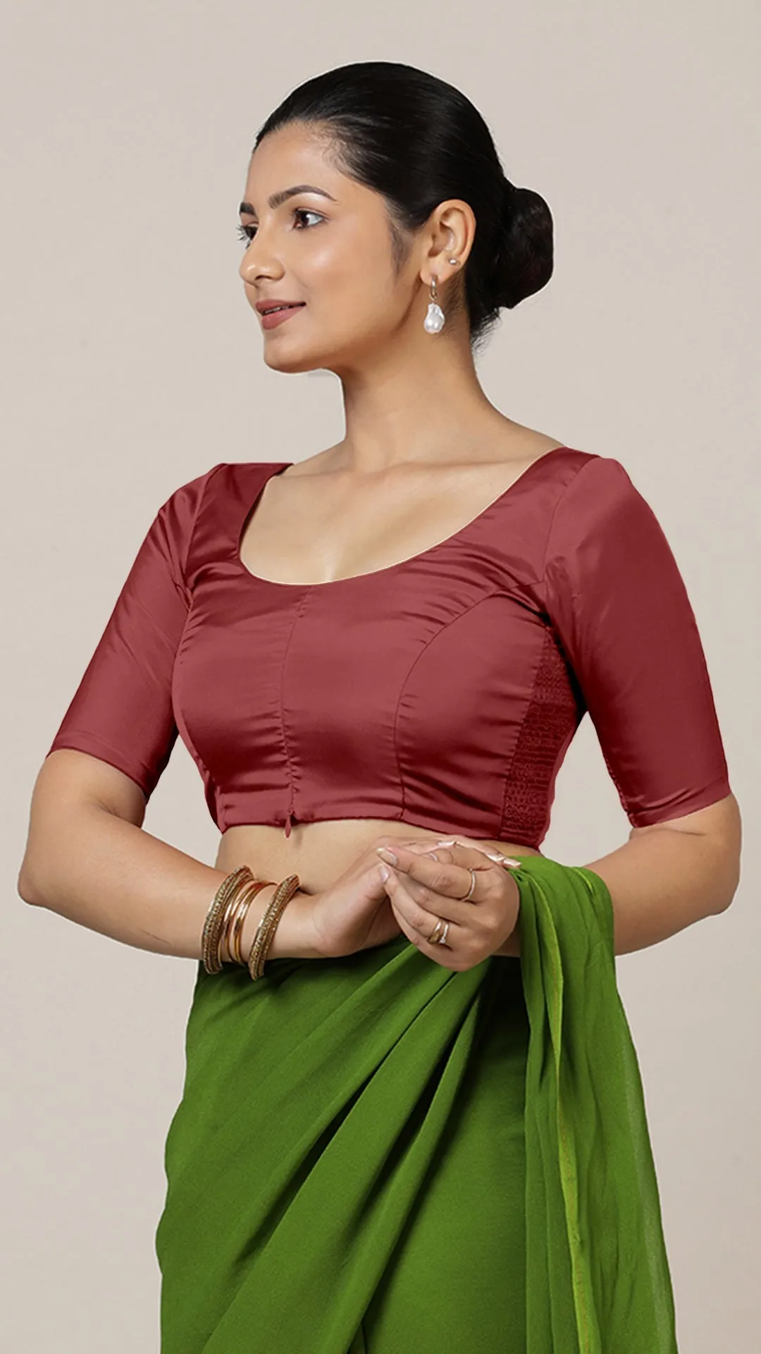 Anisha x Rozaana | Elbow Sleeves Saree Blouse in Auburn Red