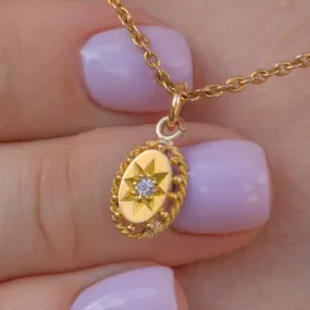 Antique 15ct Gold Diamond Star-Set Oval Charm