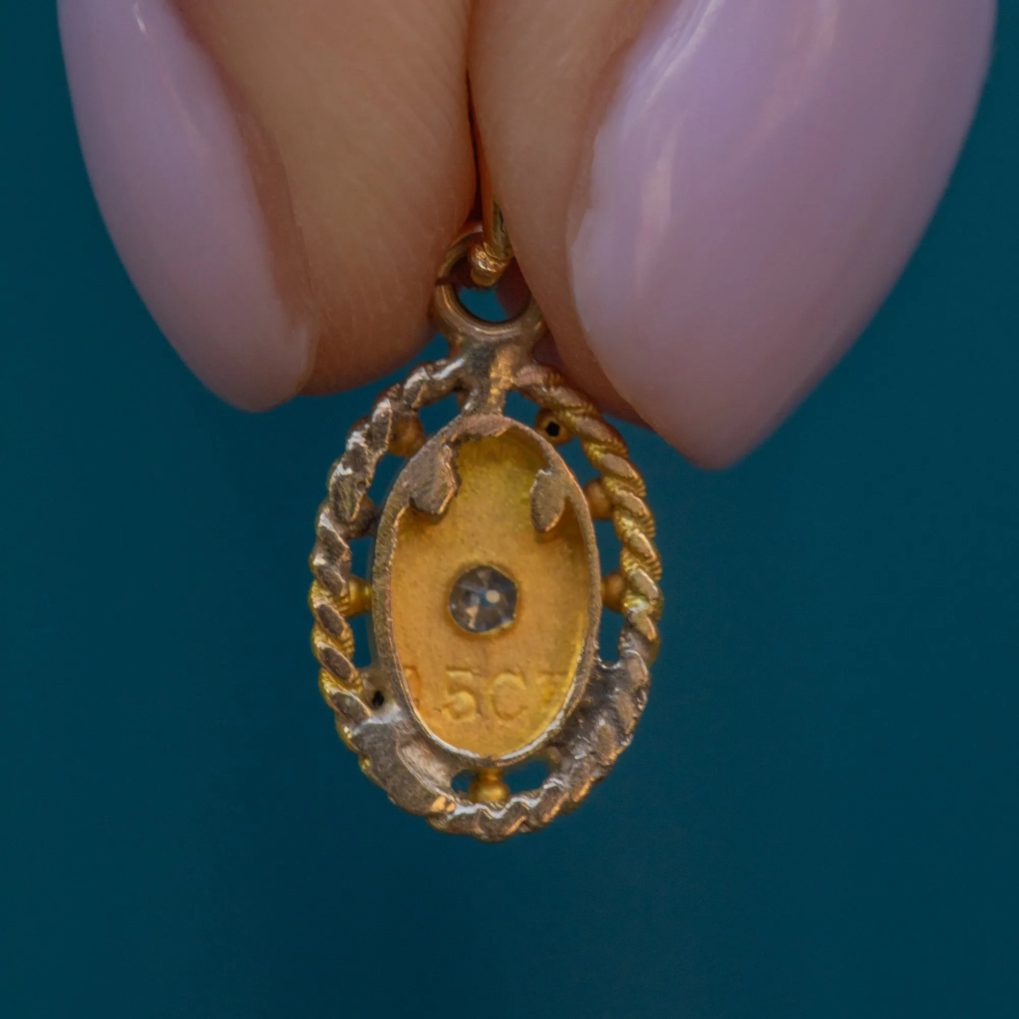 Antique 15ct Gold Diamond Star-Set Oval Charm