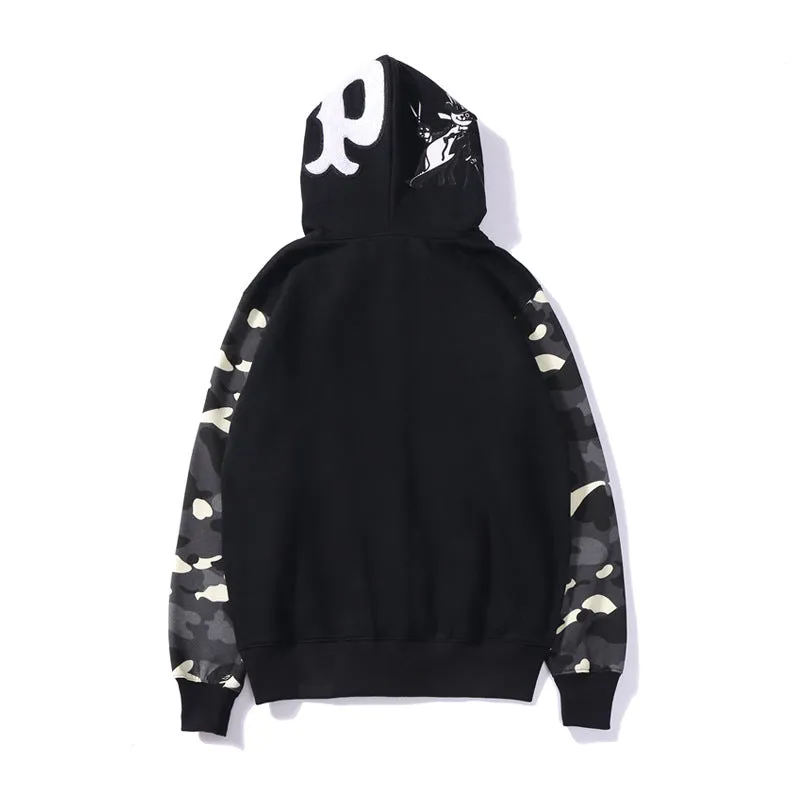 ape shark hoodies Fashion Brand Cotton Warm Camouflage Custom Oversized Sweatshirt With Zipper hoodies