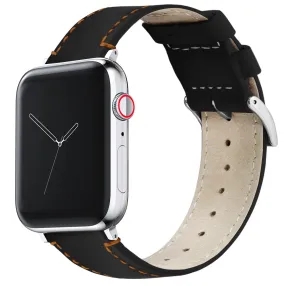 Apple Watch Black Leather Orange Stitching Watch Band