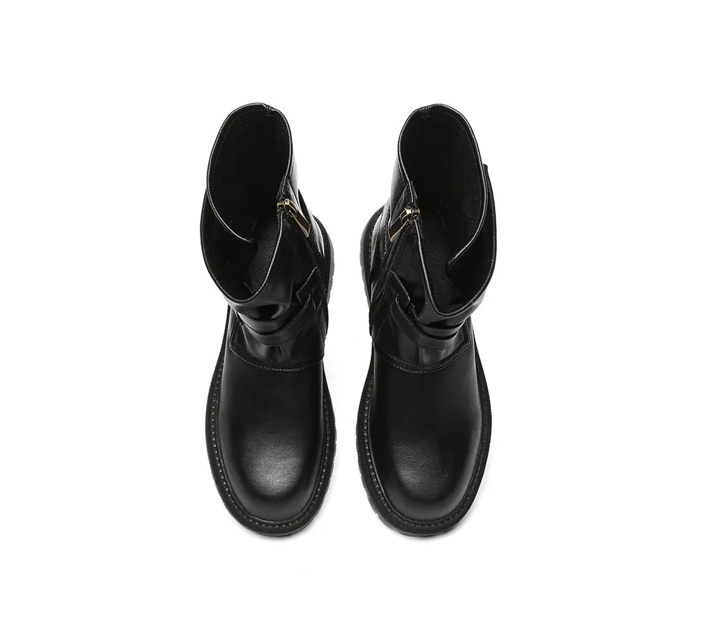 AUSTRALIAN SHEPHERD® Women Leather Zipper Block Heel  Black Boots Jamie