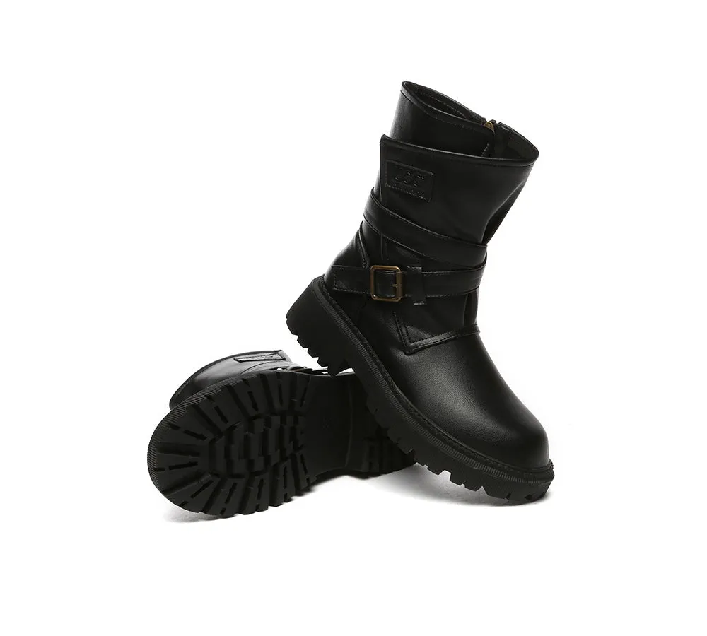 AUSTRALIAN SHEPHERD® Women Leather Zipper Block Heel  Black Boots Jamie
