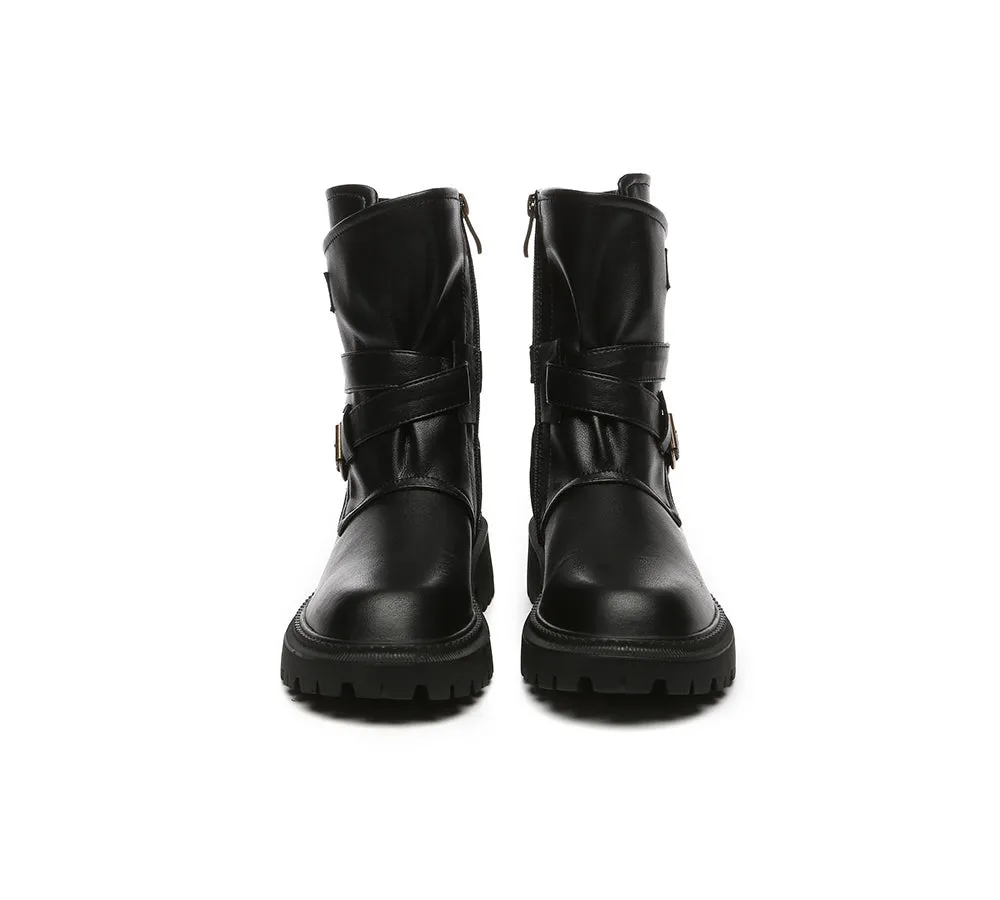 AUSTRALIAN SHEPHERD® Women Leather Zipper Block Heel  Black Boots Jamie