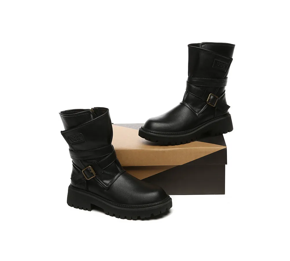 AUSTRALIAN SHEPHERD® Women Leather Zipper Block Heel  Black Boots Jamie