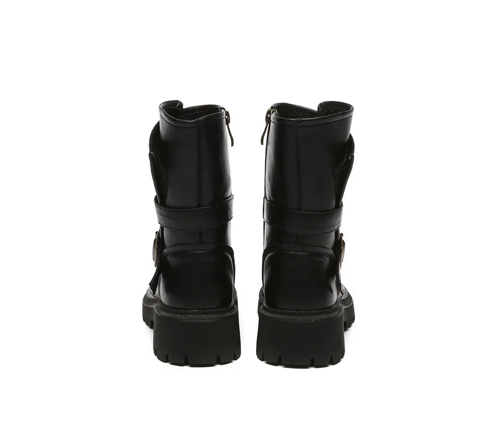 AUSTRALIAN SHEPHERD® Women Leather Zipper Block Heel  Black Boots Jamie