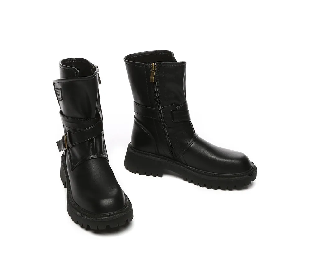 AUSTRALIAN SHEPHERD® Women Leather Zipper Block Heel  Black Boots Jamie