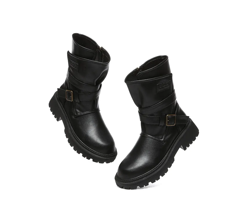 AUSTRALIAN SHEPHERD® Women Leather Zipper Block Heel  Black Boots Jamie