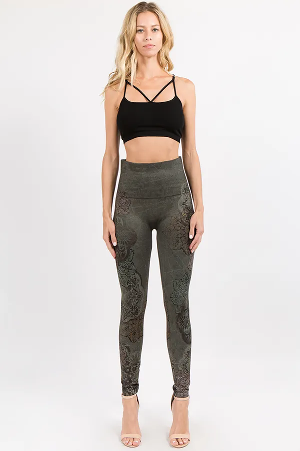 B4292L High Waist  Tummy Control Patterned Leggings