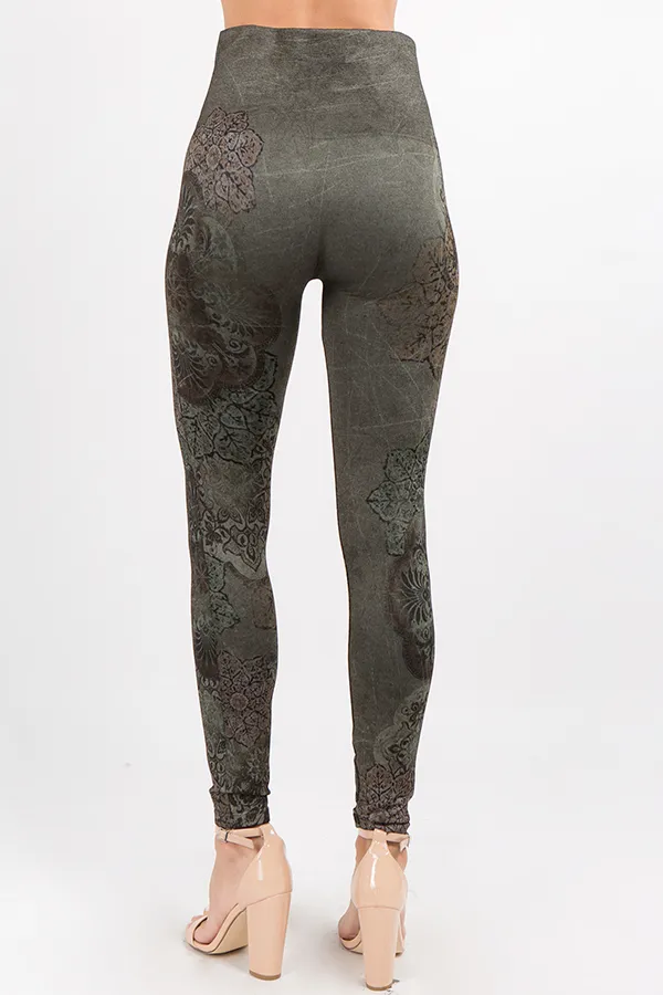 B4292L High Waist  Tummy Control Patterned Leggings