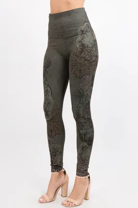 B4292L High Waist  Tummy Control Patterned Leggings