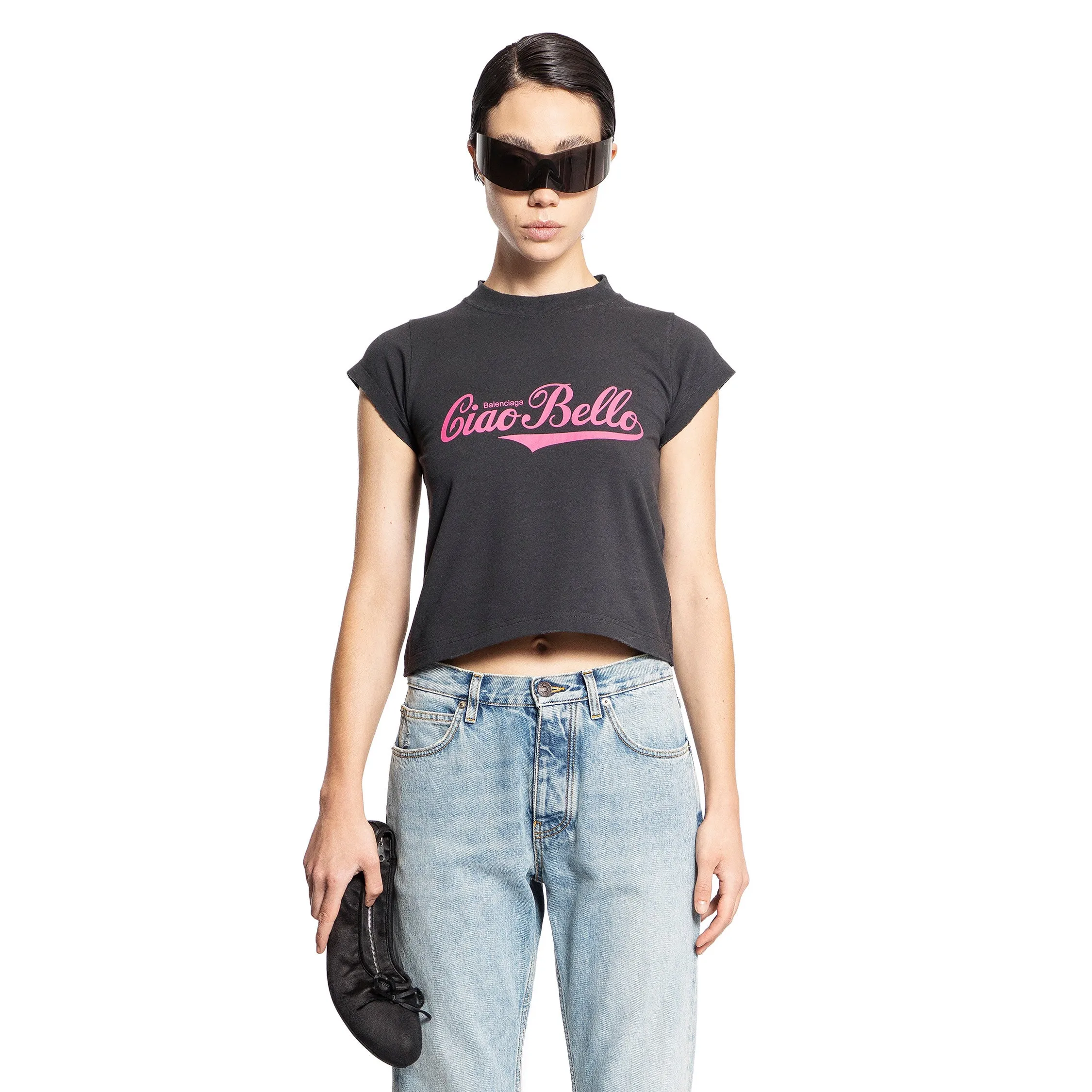 BALENCIAGA WOMAN BLACK T-SHIRTS & TANK TOPS