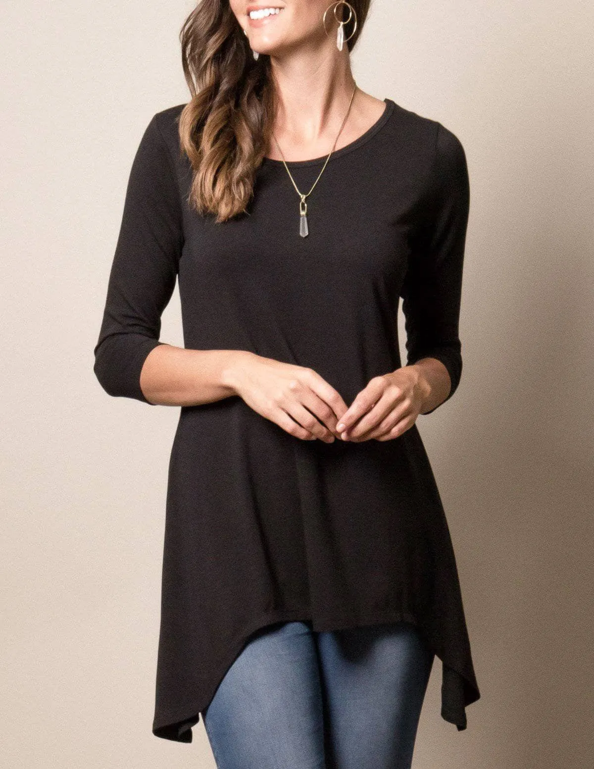 Bamboo/Organic Cotton Assym Tunic - Olive XL Only - Clearance