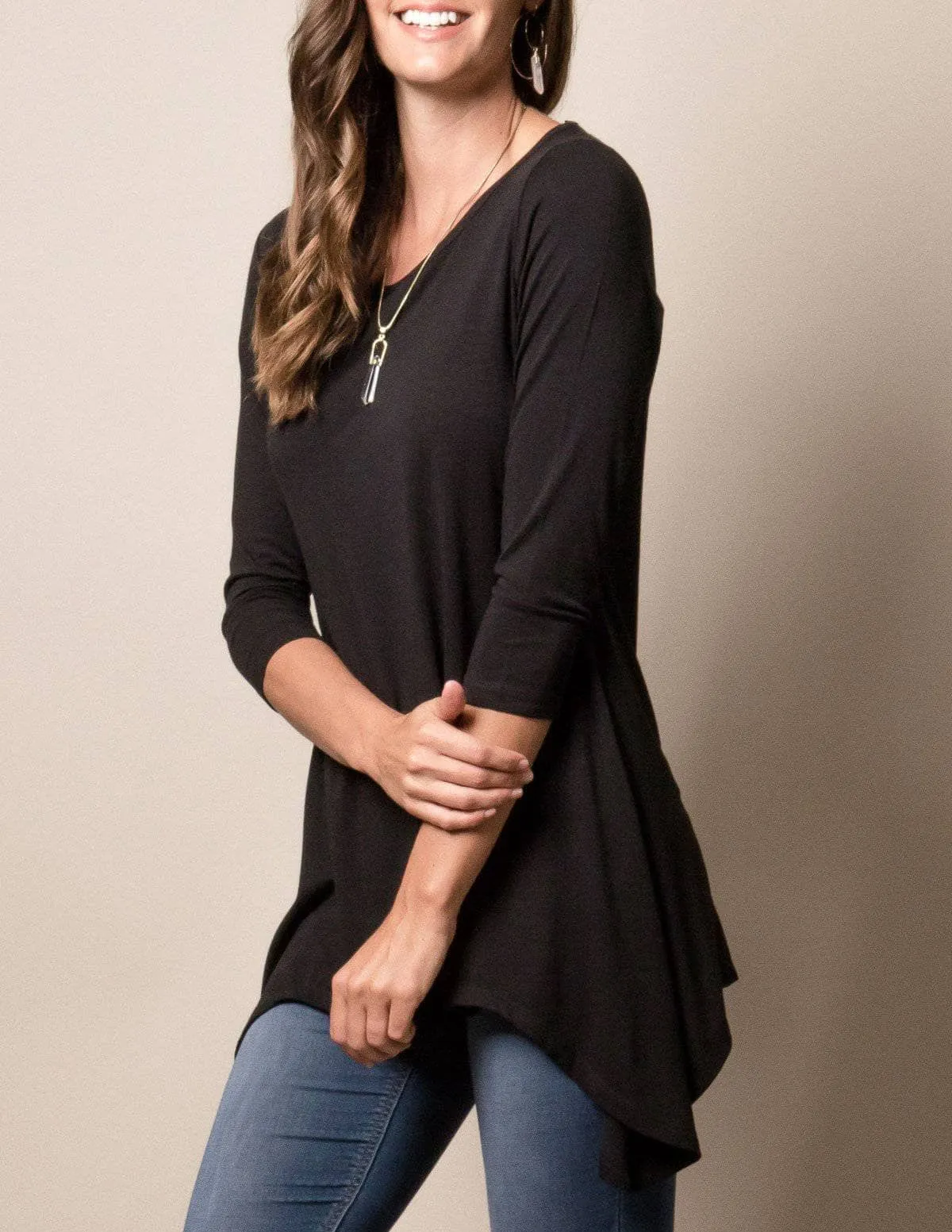 Bamboo/Organic Cotton Assym Tunic - Olive XL Only - Clearance