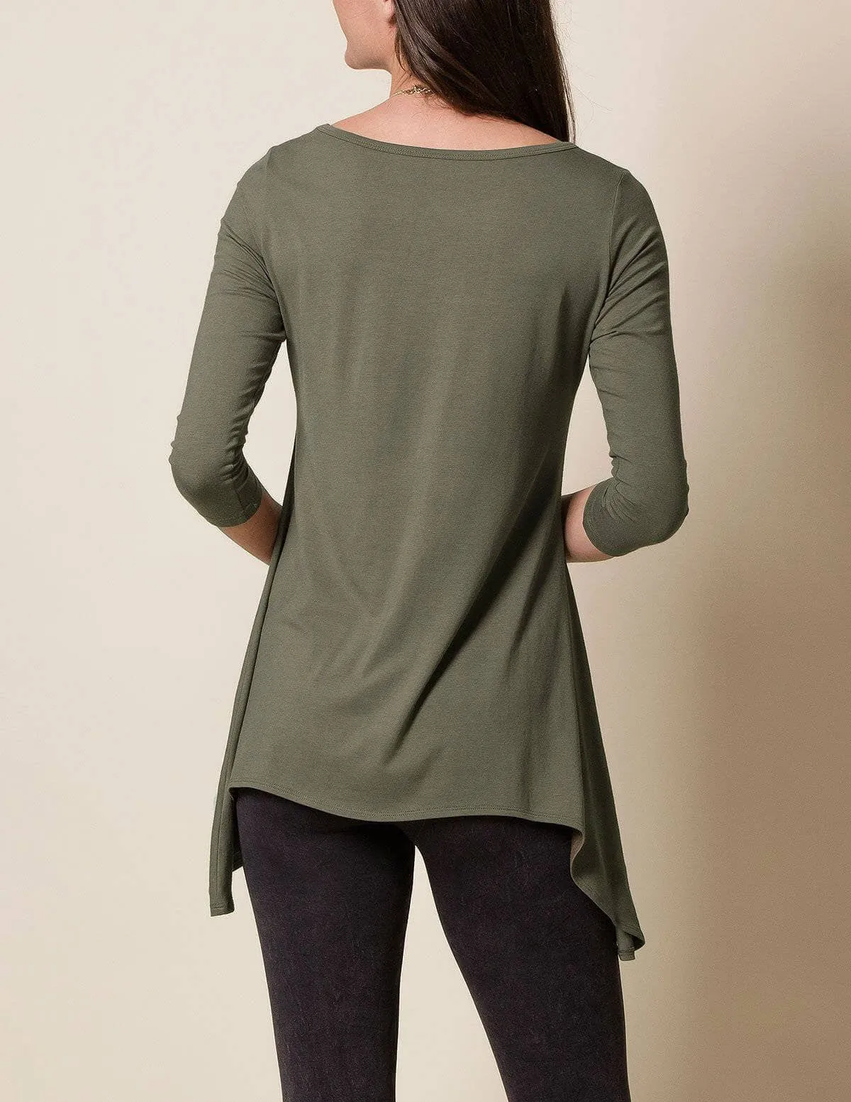 Bamboo/Organic Cotton Assym Tunic - Olive XL Only - Clearance