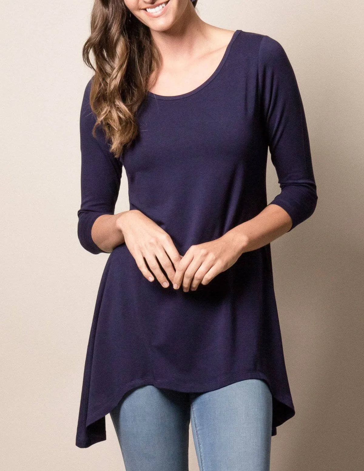 Bamboo/Organic Cotton Assym Tunic - Olive XL Only - Clearance