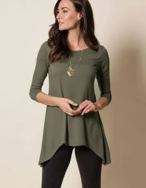 Bamboo/Organic Cotton Assym Tunic - Olive XL Only - Clearance