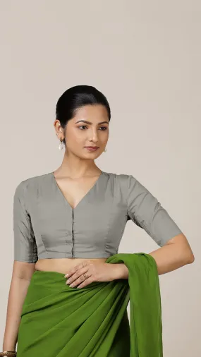 Begum x Rozaana | Elbow Sleeves Saree Blouse in Grey