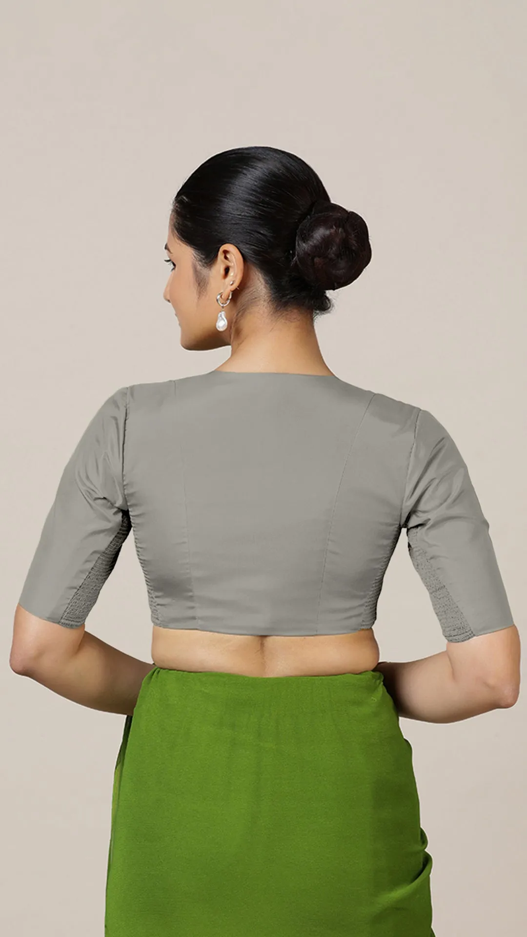 Begum x Rozaana | Elbow Sleeves Saree Blouse in Grey