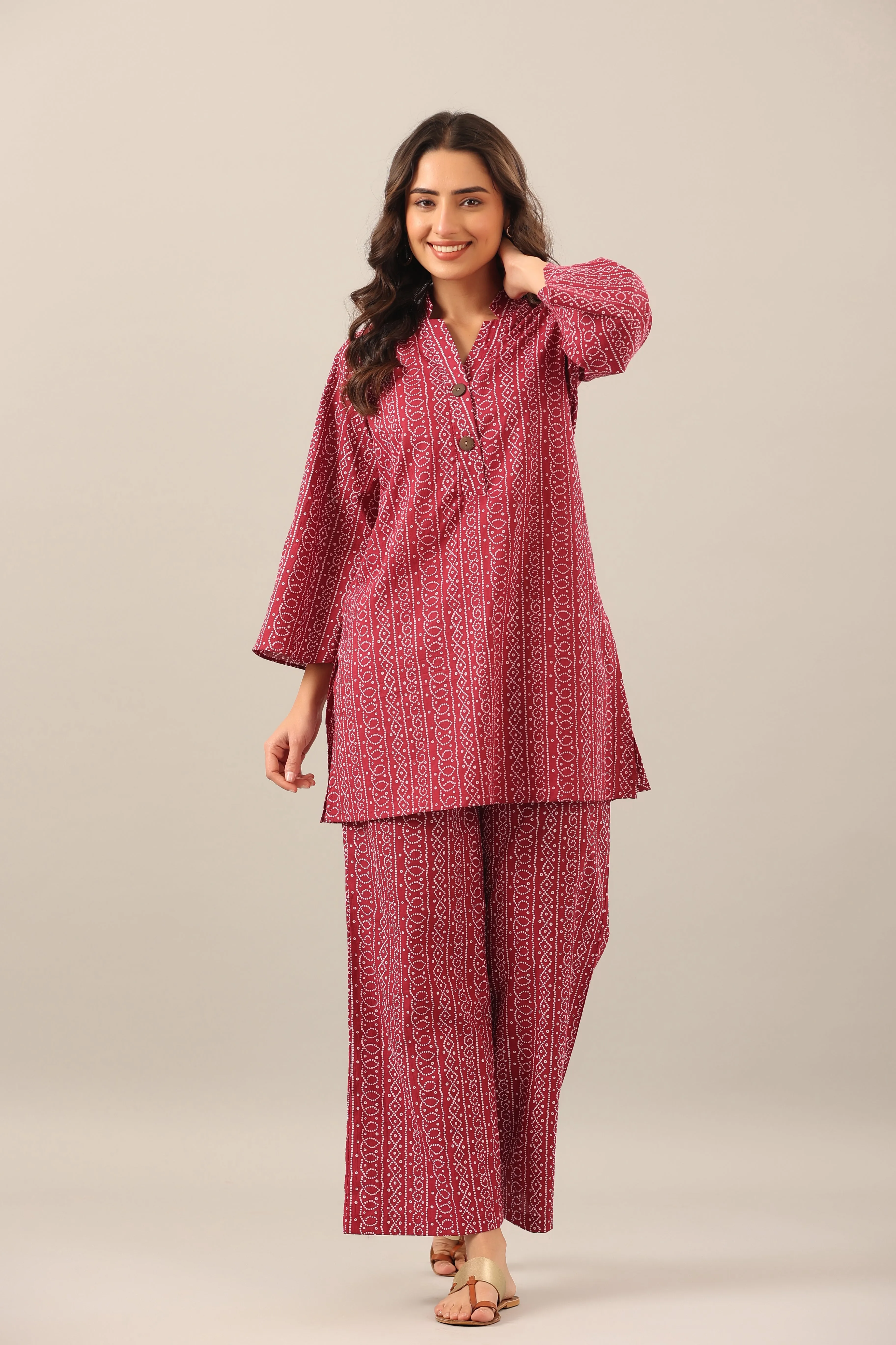 Bhandej  on Maroon Lounge Co-ord Set