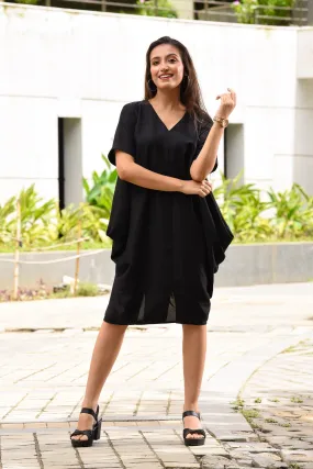 Black Both Side Cowl Dress