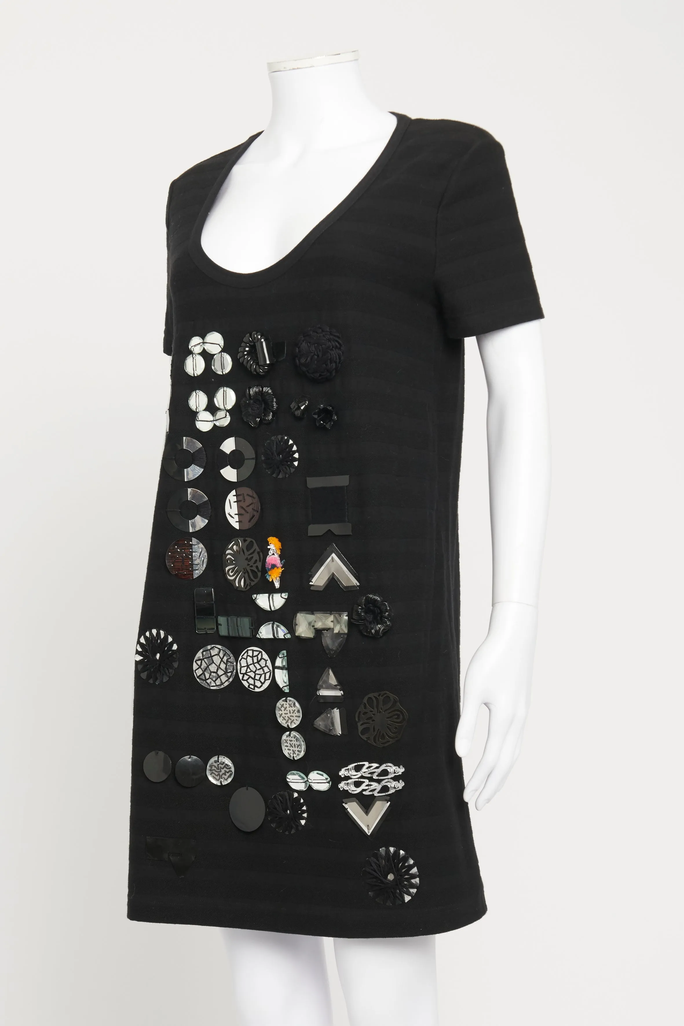 Black Cotton Embellished Preowned T-Shirt Dress
