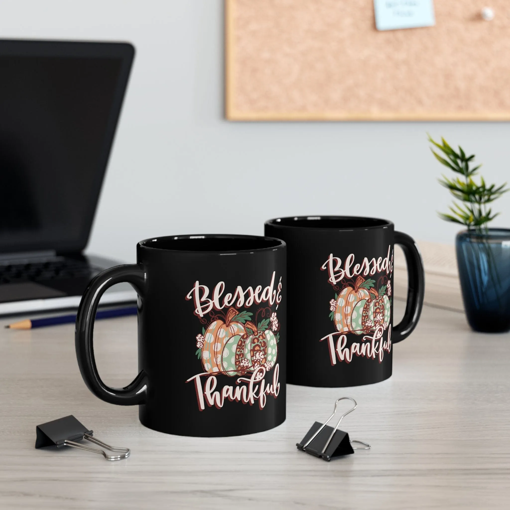 Blessed and Thankful 11oz Black Mug
